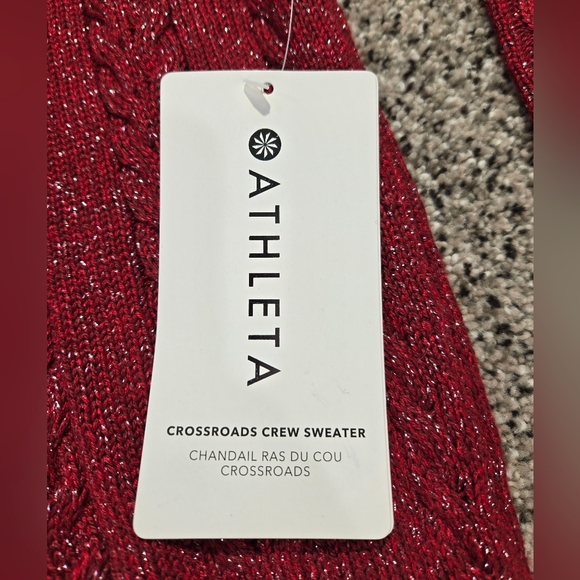 Athleta Crossroads Crew Sweater Red Cable Knit w/ Silver Flecks Womens Size Med - Picture 4 of 10